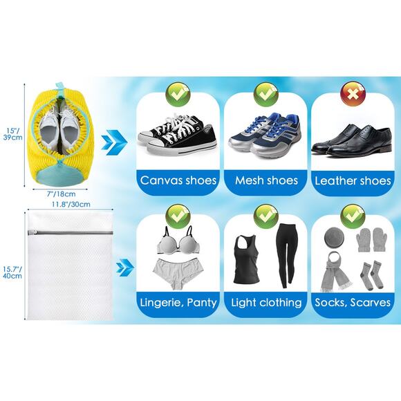 Shoe Washing Machine Bag 4 Pack | Sneaker Cleaner YKK Zipper Chenille Deep Clean - Picture 15 of 15